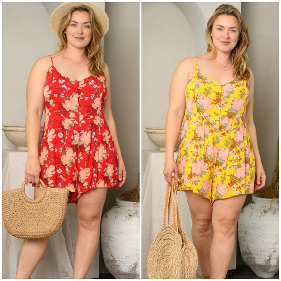 PLUS SIZE Boho Chic Red Spaghetti Straps Romper - Picture 3 of 6